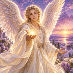 Spirituelle Lebensberatung – ein Engel reicht ein warmes goldenes Licht